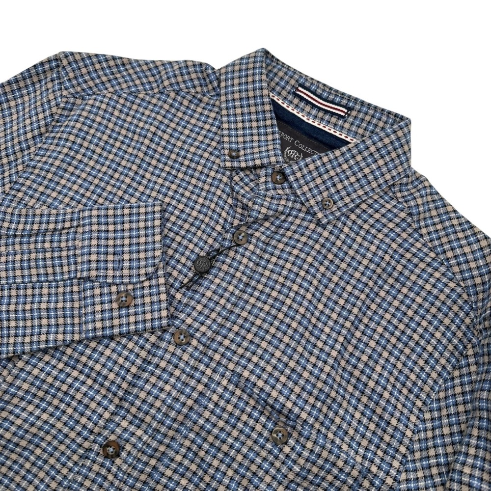 Report Collection Men Size S Blue Gray Flannel Plaid Casual ButtonDown Shirt NEW